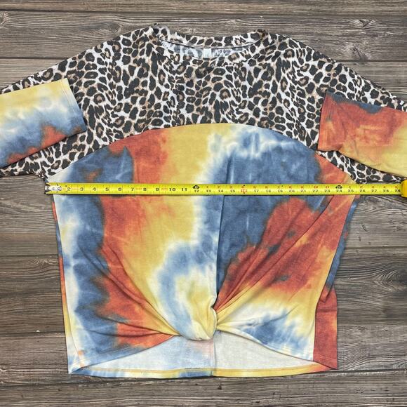 Together Clothing Knot Hem Animal Tie Dye Print Top Tunic PO Shirt SZ L C101842 - Picture 8 of 9